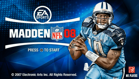 Madden NFL 08 title screen for PSP